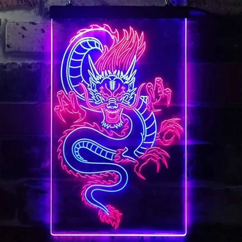 Изготовленная на заказ неоновая вывеска с тотемом китайского дракона, двухцветная светодиодная неоновая вывеска, Декор стен в китайском стиле, Настенный светильник, подарок на День рождения