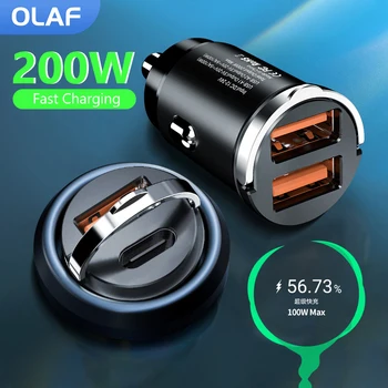 Olaf 200 Вт Мини Автомобильное Зарядное устройство Зажигалка Быстрая Зарядка Для iPhone QC3.0 Mini PD USB Type C Автомобильное Зарядное устройство для телефона Xiaomi Samsung Huawei