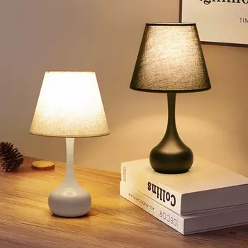 Тканевые настольные лампы Nordic Touch со светодиодным черно-белым Абажуром, Настольные светильники для кабинета, Прикроватные декоративные светильники для гостиной, Спальни