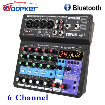 Аудиомикшерный пульт Woopker A6 Звуковая таблица Поддержка 6 каналов USB Bluetooth Цифровой вход 48 В Питание для прямой трансляции караоке