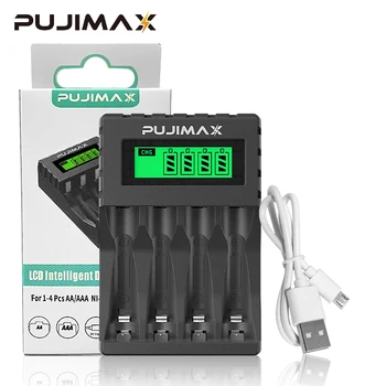 Зарядное Устройство PUJIMAX С ЖК-дисплеем, 4 Слота, Умная Высококачественная Быстрая Зарядка Для 1,2 В AA/AAA NiCd NiMH Аккумуляторной Батареи