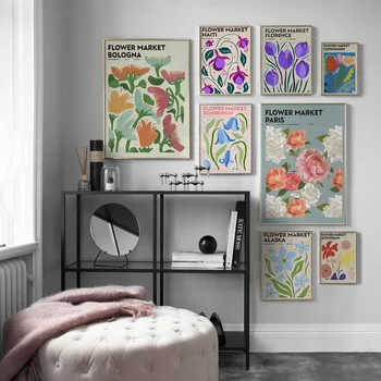Абстрактная красочная коллекция цветов Ретро Настенное искусство Холст живопись Плакаты на скандинавскую тему и принты Настенные панно для декора гостиной
