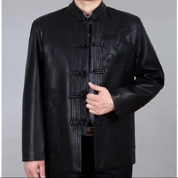 Мужское кожаное пальто в китайском стиле, Мужская одежда, Свободные пальто с вышивкой, костюм эпохи Тан XXXL, Куртки в стиле Шинуазри, Верхняя одежда