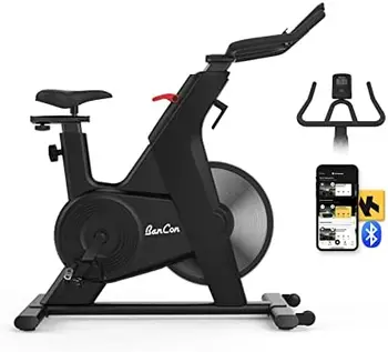 Велосипед, Велотренажер BANCON Bluetooth Емкостью 350 фунтов, сопротивление с тяжелым маховиком и ЖК-монитором Модернизированная версия (черный)