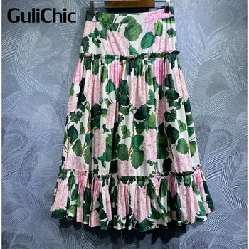 6.2 GuliChic/ Женская Высококачественная хлопковая юбка с цветочным принтом, сборкой на талии, тонкими оборками, Плиссированная юбка в стиле пэчворк, Темпераментная юбка
