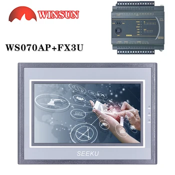 SeekU 7-дюймовый HMI WS-070AP с аналоговым входом ПЛК FX3U 14/20/24/32/40/44/60 MR/MT 0-20 мА с кабелем в комплекте