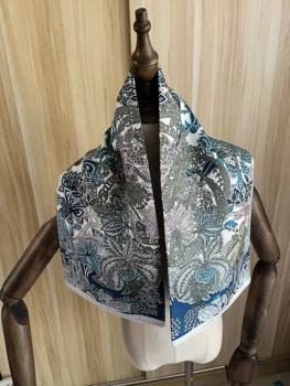 2022 новое поступление, модный элегантный классический синий 100% шелковый шарф 90*90 см, квадратная шаль, саржевая обертка для женщин, подарок, мусульманский