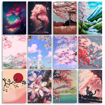 Японский плакат с изображением сакуры, розовый весенний пейзаж, принты на холсте, Скандинавские картины, Украшение гостиной, Украшение дома