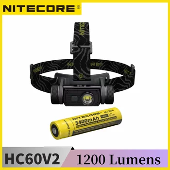 NITECORE HC60 V2 1200 Люмен USB-C Перезаряжаемый Налобный фонарь P9 LED Дальность действия 130 метров с 18650 батареей 3400 мАч, фара