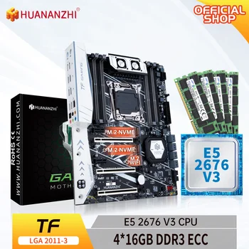 Материнская плата HUANANZHI X99 TF LGA 2011-3 XEON X99 с процессором Intel E5 2676 V3 и комбинированным комплектом памяти 4*16G DDR3 RECC NVME SATA