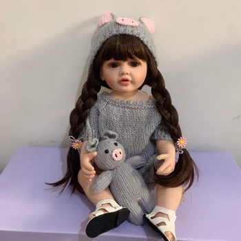 55 см Мягкая Силиконовая девочка-Реборн с длинными волосами, 22-дюймовая кукла-игрушка, Реалистичная принцесса для малышей Bebe
