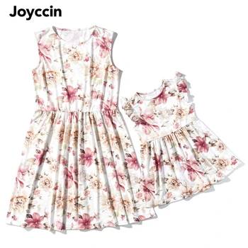 Joyccin Праздничные платья без рукавов для мамы и дочки, одежда для мамы и детей с цветочным принтом, одинаковые для семьи вязаные платья Принцессы