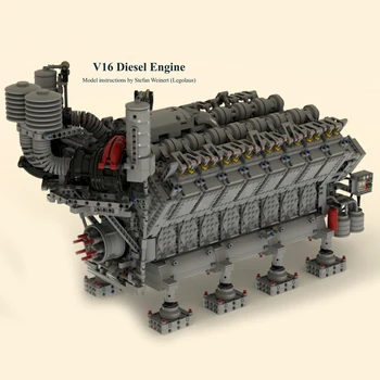 Дизельный двигатель V16 Классический креативный дизельный двигатель MOC Строительный блок, детская развивающая игрушка в подарок