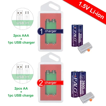 PALO 1,5 В AA перезаряжаемая литий-ионная батарея AA + 1,5 В AAA перезаряжаемая батарея AAA литиевые батареи с 1,5 В литий-ионным зарядным устройством