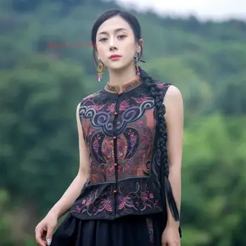 2023 национальный винтажный жилет с национальной цветочной вышивкой, китайский костюм эпохи тан, восточная этническая куртка без рукавов, жилет, жилет