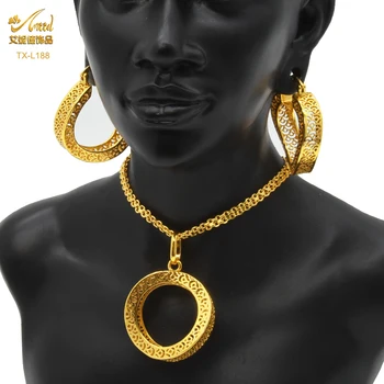 ANIID Нигерийский свадебный ювелирный набор Золотого Цвета Африканское ожерелье Наборы Подвесок Для женщин Оптовая Продажа Индийских Свадебных украшений Вечеринка
