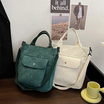 Вельветовая сумка для женщин 2023, сумка для покупок, Дизайнерская сумка, Осенне-зимняя сумка для девочек, Студенческая сумка для книг, Женская холщовая сумка через плечо
