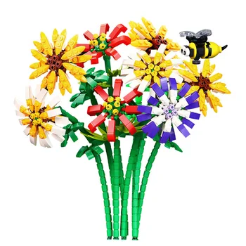 MOC Многоцветная Ваза Украшение Цветок Строительные Блоки Орхидея Хризантема Цветок Подсолнуха Модель Кирпичи Игрушка Для Детского Подарка
