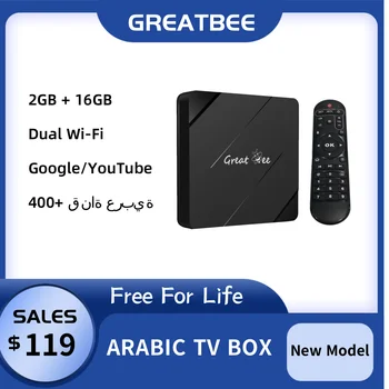 Great Bee Arabic TV Box Android 10 4K 2G 16G Smart Greatbee, Пожизненный бесплатный медиаплеер, Спутниковый ресивер