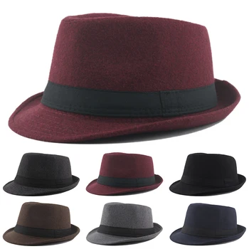 Классика Осень 2023 Зима Фетровые фетровые шляпы с Короткими полями, Мужская Черная панама, Винтажный топ, сомбреро, трилби, мужские шляпы, джентльменская фетровая шляпа