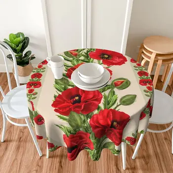Круглая Скатерть с красным цветком Мака, Утолщенная Скатерть для стола, Моющаяся Скатерть для стола, Скатерть для кухни, декор столешницы для ужина