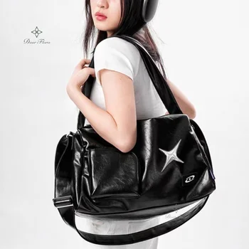 Y2k Сумка-тоут для девочек, Корейская Винтажная сумка на плечо, Эстетичная Женская дорожная сумка на молнии, повседневная сумка, Модные женские Серебристые Большие Сумки