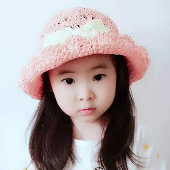 H7420 Корейская весенне-летняя детская солнцезащитная шляпа ручной работы, вязаная соломенная кепка с солнцезащитным кремом, детские шляпы принцессы с бантом для девочек
