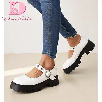 Doratasia / Фирменная новинка, Лаконичные женские туфли-лодочки на массивном каблуке с круглым носком, однотонные удобные женские туфли-лодочки на платформе с пряжкой и ремешком