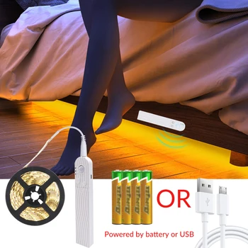 Светодиодные лампы с датчиком движения, работающие от USB или аккумулятора, Комплект для шкафа, гардероба, ванной, Лестницы, Индукционные лампы на дне кровати