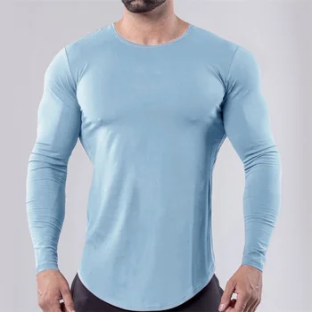 Мужская футболка с длинными рукавами для фитнеса, спорта на открытом воздухе, бега, хлопчатобумажная облегающая рубашка для бодибилдинга, тренировок в тренажерном зале, компрессии