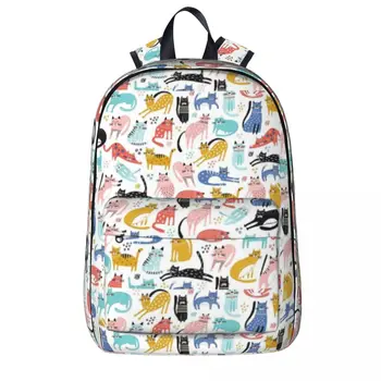 Рюкзаки с рисунком милого красочного кота, Большая вместительная сумка для книг, сумка через плечо, рюкзак для ноутбука, Дорожный рюкзак, школьная сумка