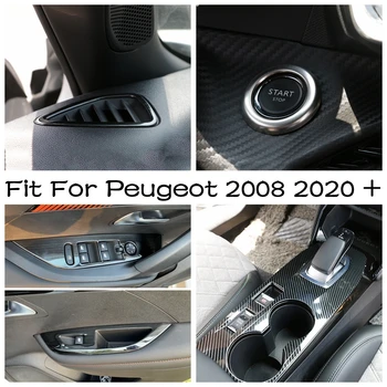 Черный/Серебристый Автомобильный Брелок Для Ключей Зажигания Start Stop Shift Gear Shift Cup Holder Panel Air AC Cover Накладка Для Peugeot 2008 2020 - 2022