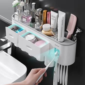 Перевернутый держатель Зубной щетки с магнитной адсорбцией для ванной Комнаты, Настенная автоматическая Соковыжималка для Зубной пасты, Стеллаж для хранения Аксессуаров для ванной комнаты