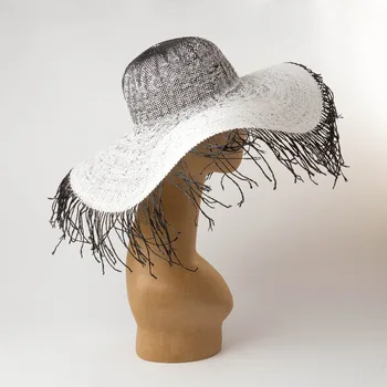 202301-HH5138 Дропшиппинг летняя бумажная градация ручной работы, цветные кисточки, пляжная солнцезащитная кепка с ветровыми полями, женская шляпа для отдыха