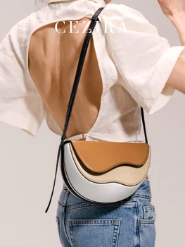 CEZIRA, Модные Дизайнерские сумки через плечо контрастного цвета, Женские Уникальные Шикарные сумки в стиле Седло с клапаном, Брендовые сумки из искусственной веганской кожи