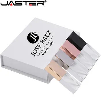 JASTER Crystal Pen Drive 64 ГБ Бесплатный пользовательский логотип 32 ГБ USB-флеш-накопители для свадебной фотографии 100% Фактической емкости, Хит продаж, Золото