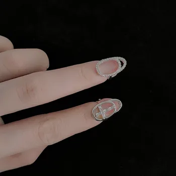 2023 Новый корейский модный блестящий горный хрусталь, инкрустированный крестом, полый геометрический кончик пальца, кольцо для ногтей для женщин, аксессуары для девочек