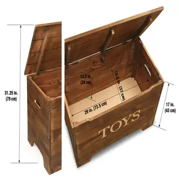 Ящик для игрушек в деревенском стиле из цельного дерева 3,3 кубических фута Вместимость - карамельно-коричневый