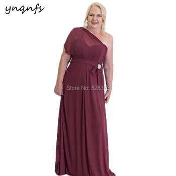 YNQNFS M149, Элегантные шифоновые платья с короткими рукавами на одно плечо, Бордовые Платья для матери Невесты, Большие размеры, вечернее платье, Официальное 2019