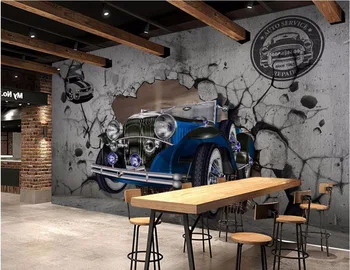 Изготовленная на заказ фреска 3d обои картина синий автомобиль разбитые стены гостиная домашний декор живопись 3d настенные фрески обои для стен 3 d