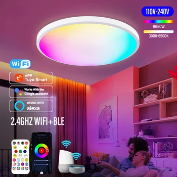 RGBCW СВЕТОДИОДНЫЙ Круглый Потолочный Светильник Smart WIFI Dimmable TUYA APP, Совместимый с Alexa Google Home, Люстра для Спальни, гостиной