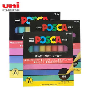 UNI POSCA маркеры rotuladores plumones набор из 7 цветов для анимации/плаката, рекламная ручка для рисования граффити PC-1M PC-3M PC-5M