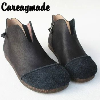 Careaymade-Осенне-зимние Новые женские тонкие туфли ручной работы в стиле дерма в стиле ретро из натуральной коровьей кожи, удобные теплые ботильоны