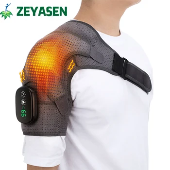 Электрический массажер для плеча с подогревом, бандаж для снятия боли при артрите суставов, вибрационный светодиодный контроллер, регулируемый поддерживающий ремень, защитный ремень