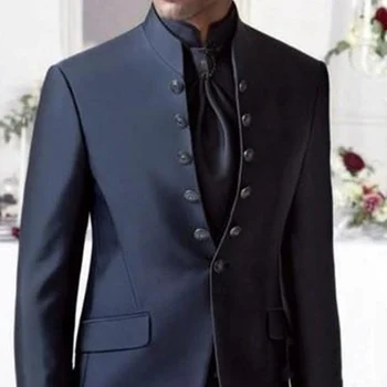 Мужской смокинг жениха со стоячим воротником на шести пуговицах, костюм шафера, мужской свадебный костюм из двух частей, куртка, брюки