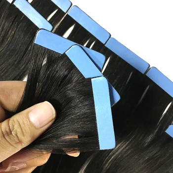 Лента для наращивания человеческих волос # 1 Черная 100% Натуральная кожа человеческих волос, Утка, клей для Салона Высокого Качества
