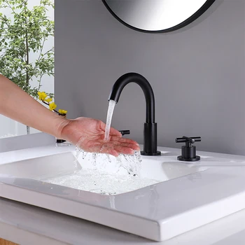 Модный дизайн, высококачественный латунный смеситель для раковины в ванной, черный, 2 ручки, 3 отверстия, смеситель для раковины, медь, высококачественный смеситель для ванны