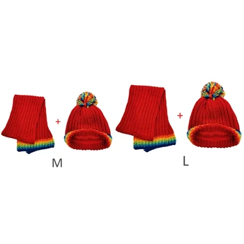 Радужный шарф с помпонами, Зимний теплый Красный шарф, Рождественские шапки для детей 4-7 лет L5YB
