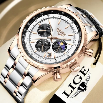 Новые Модные мужские часы LIGE из нержавеющей Стали, лучший бренд класса Люкс, спортивный хронограф, кварцевые наручные часы для мужчин, Relogio Masculino + коробка