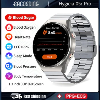 2023 Новые Умные Часы для измерения уровня сахара в крови 1,3-дюймовые 360*360 HD Сенсорные Смарт-часы с Большим экраном для ЭКГ, Неинвазивный мониторинг уровня глюкозы в крови